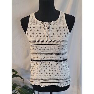 Mudd Girls White Black Geometric Tribal Print Lace Yoke Sleeveless Top Size 14